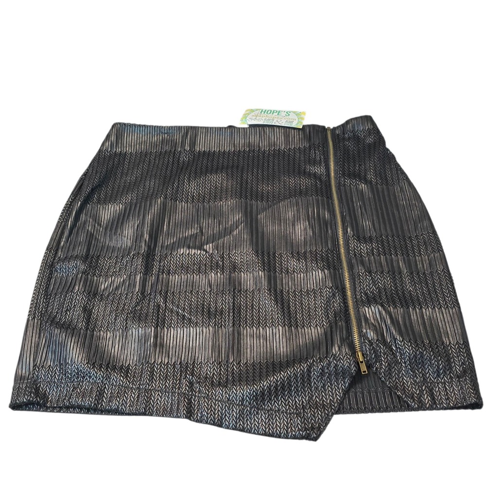 Lush Mini‎ Skirt Black Metallic Pleated Whimsigoth Zip Party Womens Sz Medium